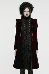 Black/Red Long Puff Sleeves Floral Embroidery Women's Gothic Coat
